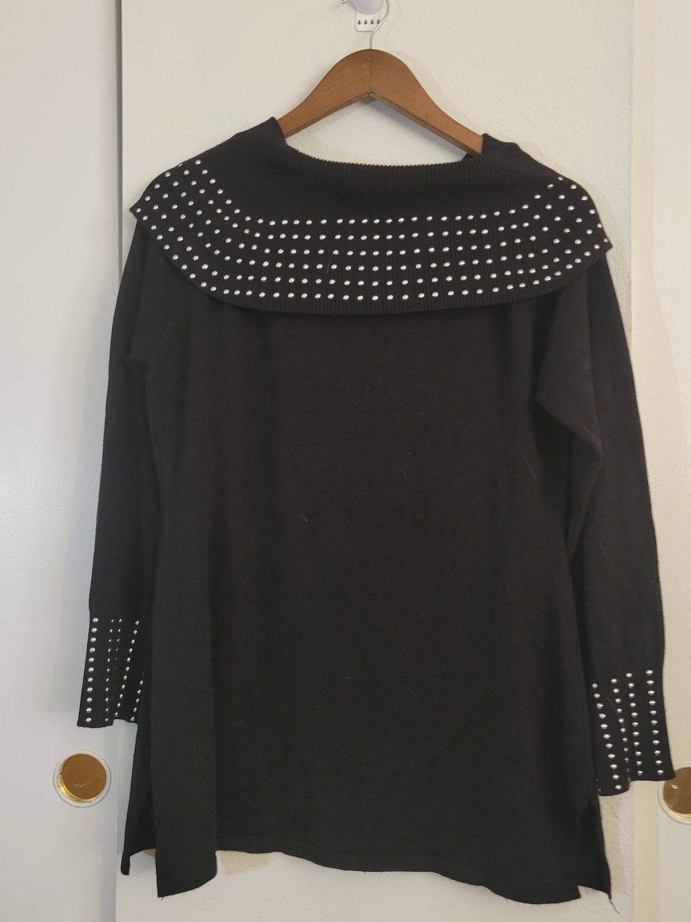 Questions Women's OFF The Shoulder Black Studded Collar Knit Top